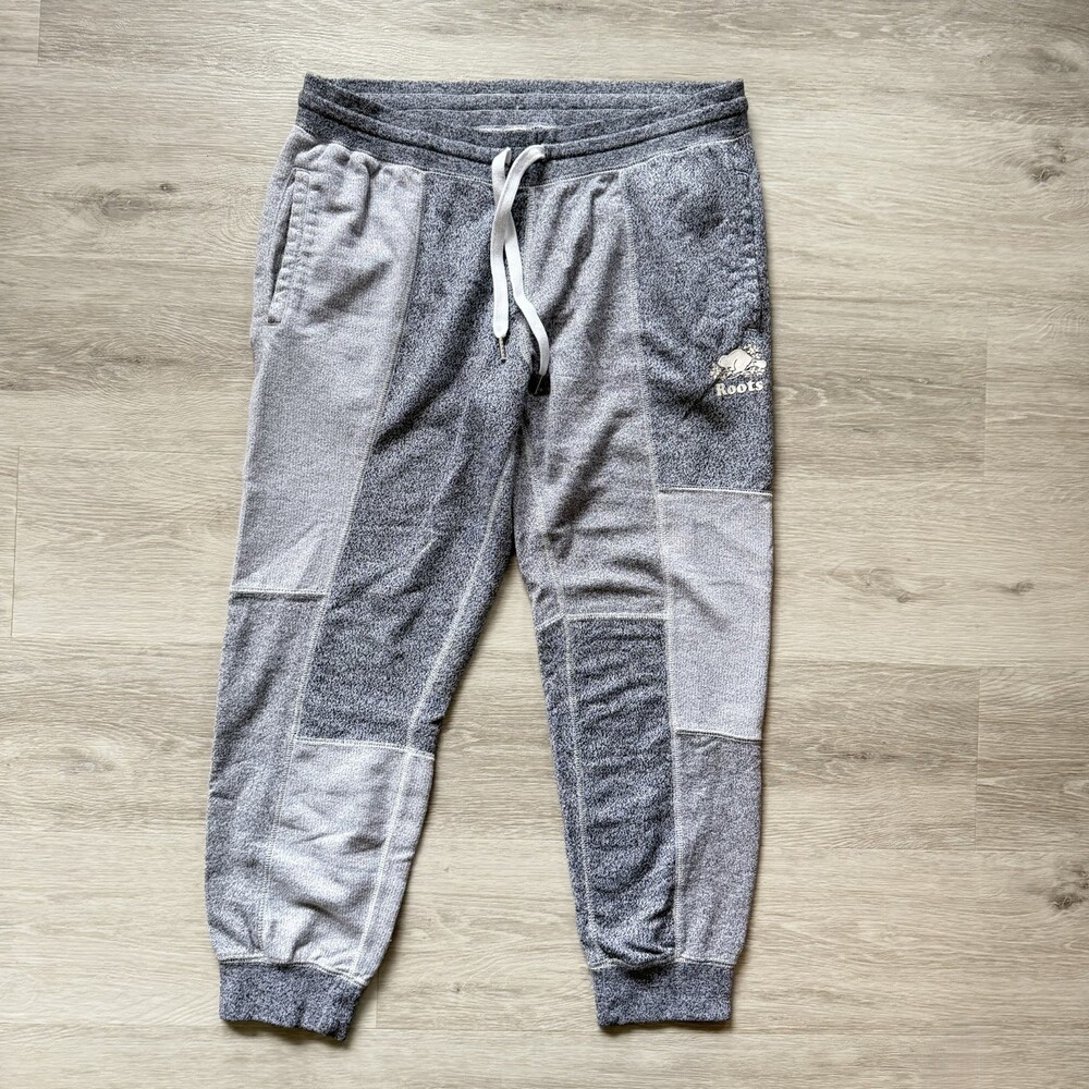 Roots Canada Patchwork Salt & Pepper Sweatpants Grey Joggers - Women's XL RARE